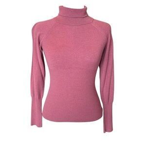 MaxMara Wool Ribbed Long Sleeve Turtleneck Sweater  Womens Medium Mauve Pink